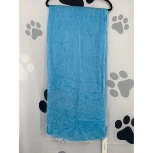 Calvin Klein NWT Chambray Woven Oblong Scarf Fringe Raw Edge Sheer Blue OS New